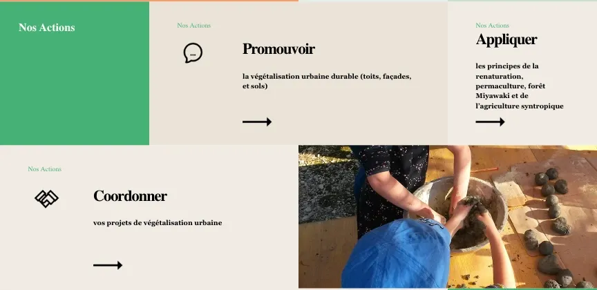 Old “Nos Actions” tiles: Promouvoir, Appliquer, Coordonner, each with a one-line description and an arrow.
